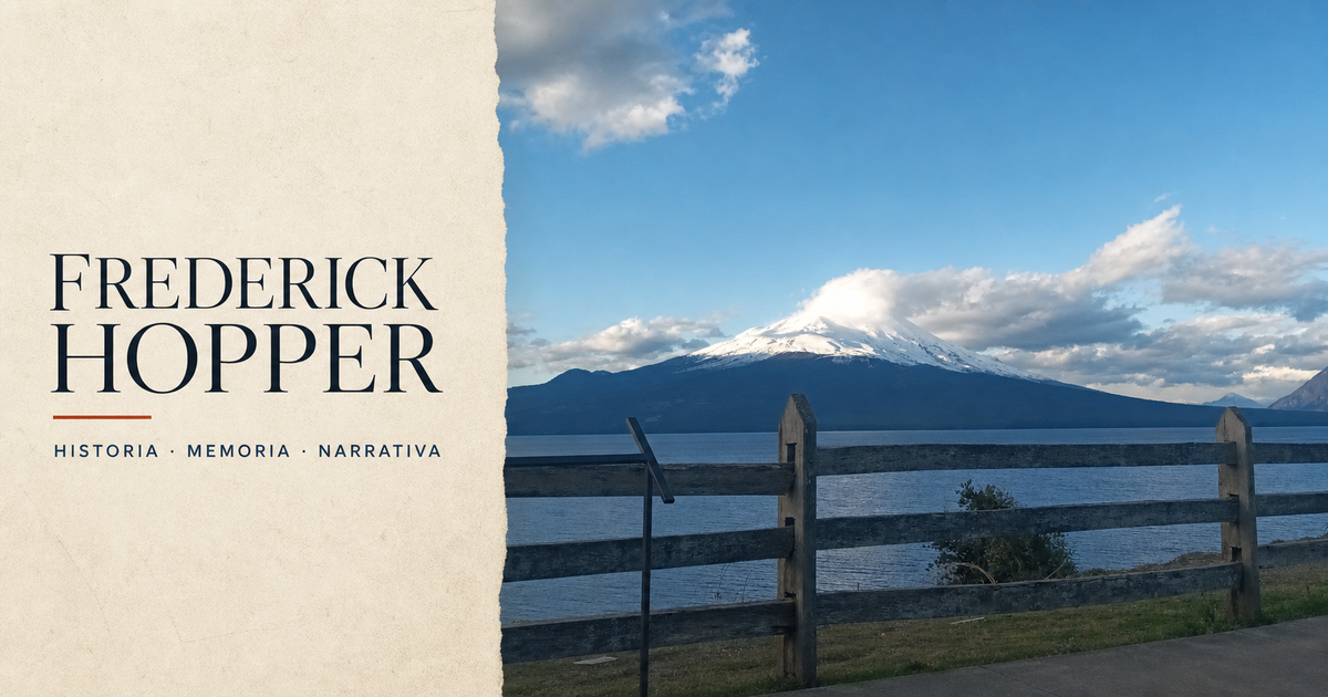 Frederick Hopper, historia, memoria y narrativa, junto a un paisaje del volcán Osorno